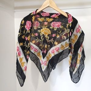 Black Floral yellow & pink rose scarf